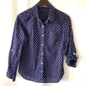 Tommy Hilfiger Women's Navy Long Sleeve Poker Dot Button Down Shirt Size Small